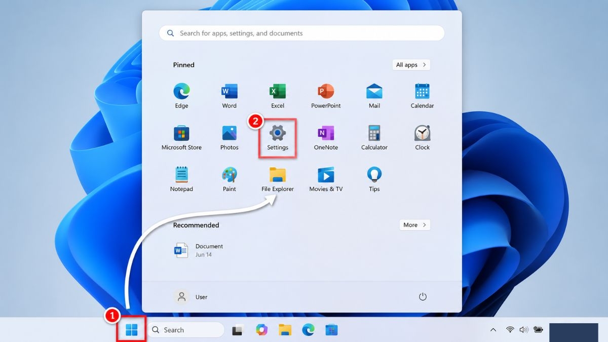 Mở Settings trên Windows