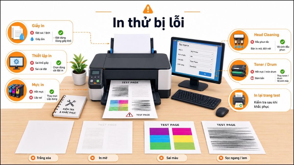 Tình huống và cách xử lý khi bị lỗi trong quá trình in thử