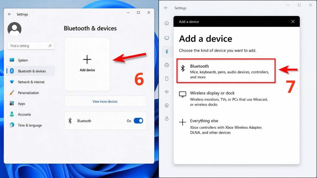 Thêm thiết bị và chọn phương thức Bluetooth