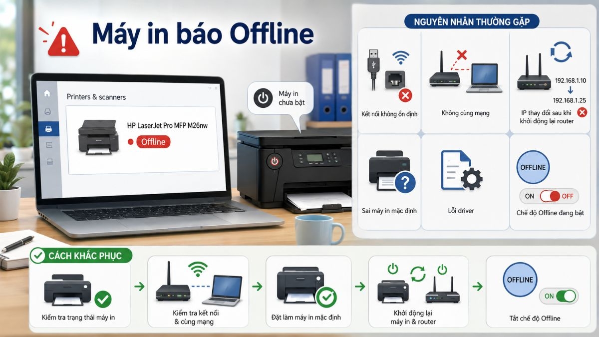 Một số cách xử lý khi máy in báo Offline sau khi đã thêm vào máy tính