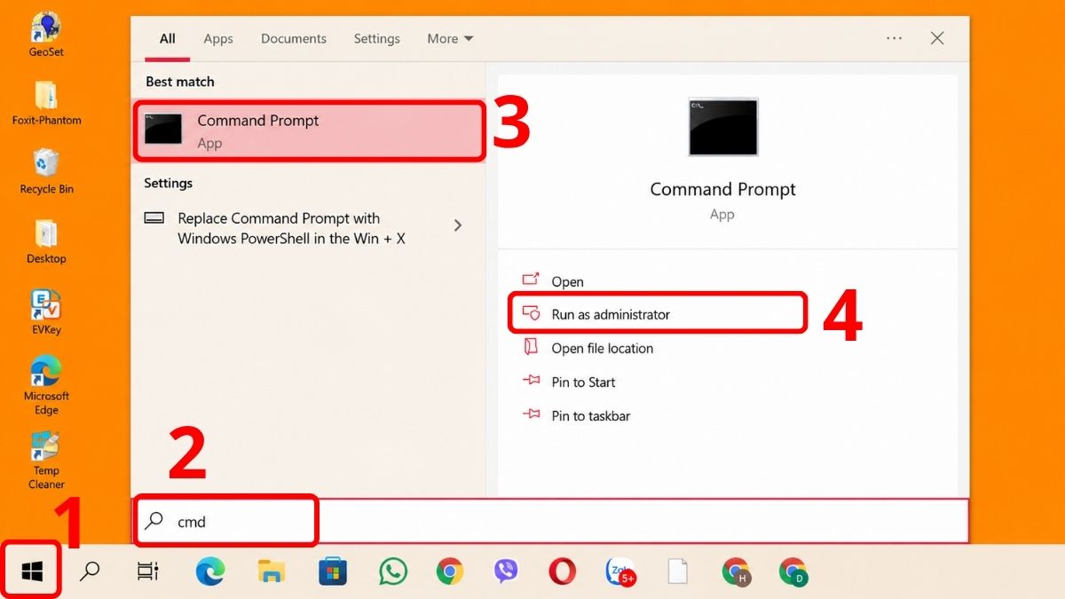 Mở Command Prompt bằng quyền quản trị