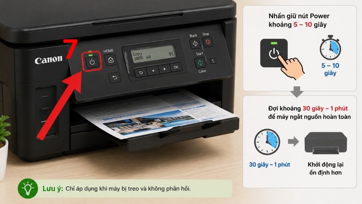 Tắt máy in và đợi để hệ thống ngắt hoàn toàn