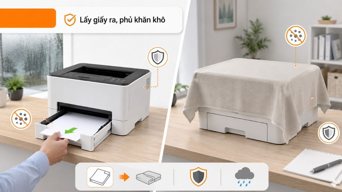 Phủ khăn để giữ vệ sinh cho máy in
